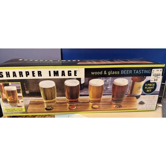 5-Piece Brown Craft Beer Flight Board Sampling Set, Tasting Glasses Serving Tray - Picture 1 of 6